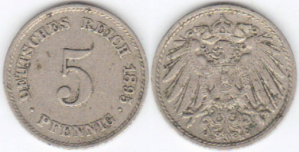 1895 E Germany 5 Pfennig A001612
